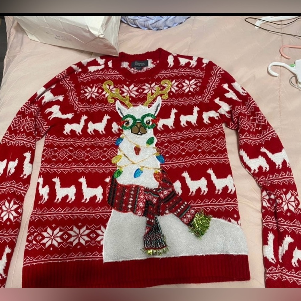 Festive Red Sweater with Llama Design